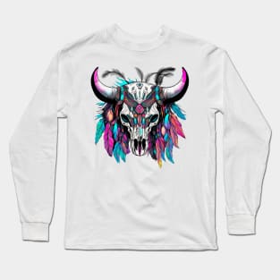 Boho futuristic neon skull Long Sleeve T-Shirt